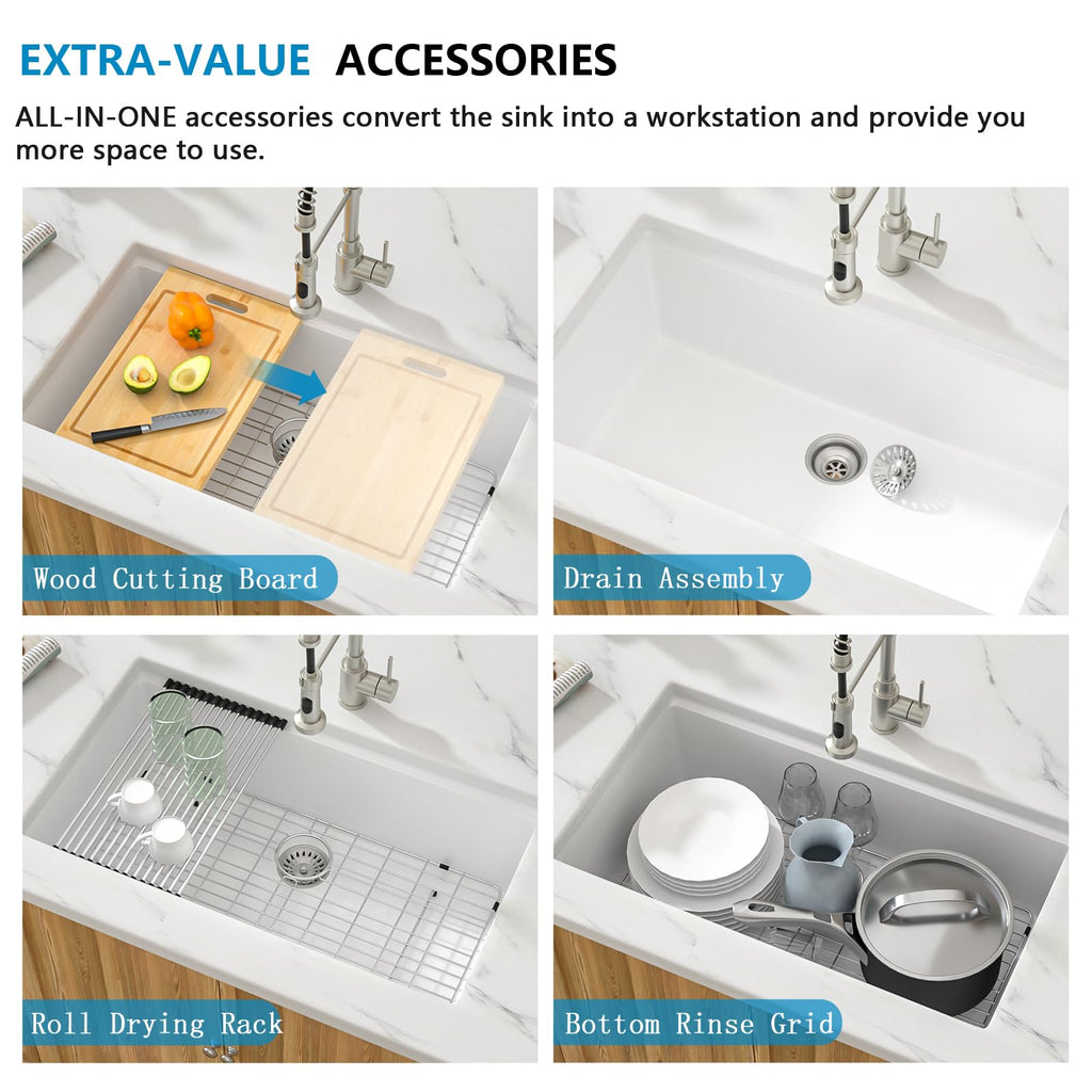 32x19 Granite Composite Kitchen Sink - 32 Undermount Kitchen Sink Workstation White Granite Quartz Composite Under