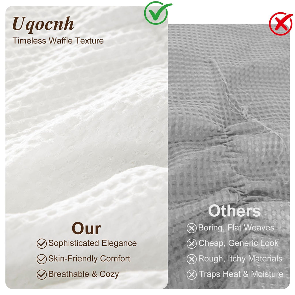 Waffle Weave Comforter Set, Cozy Breathable 100% Cotton Shell
