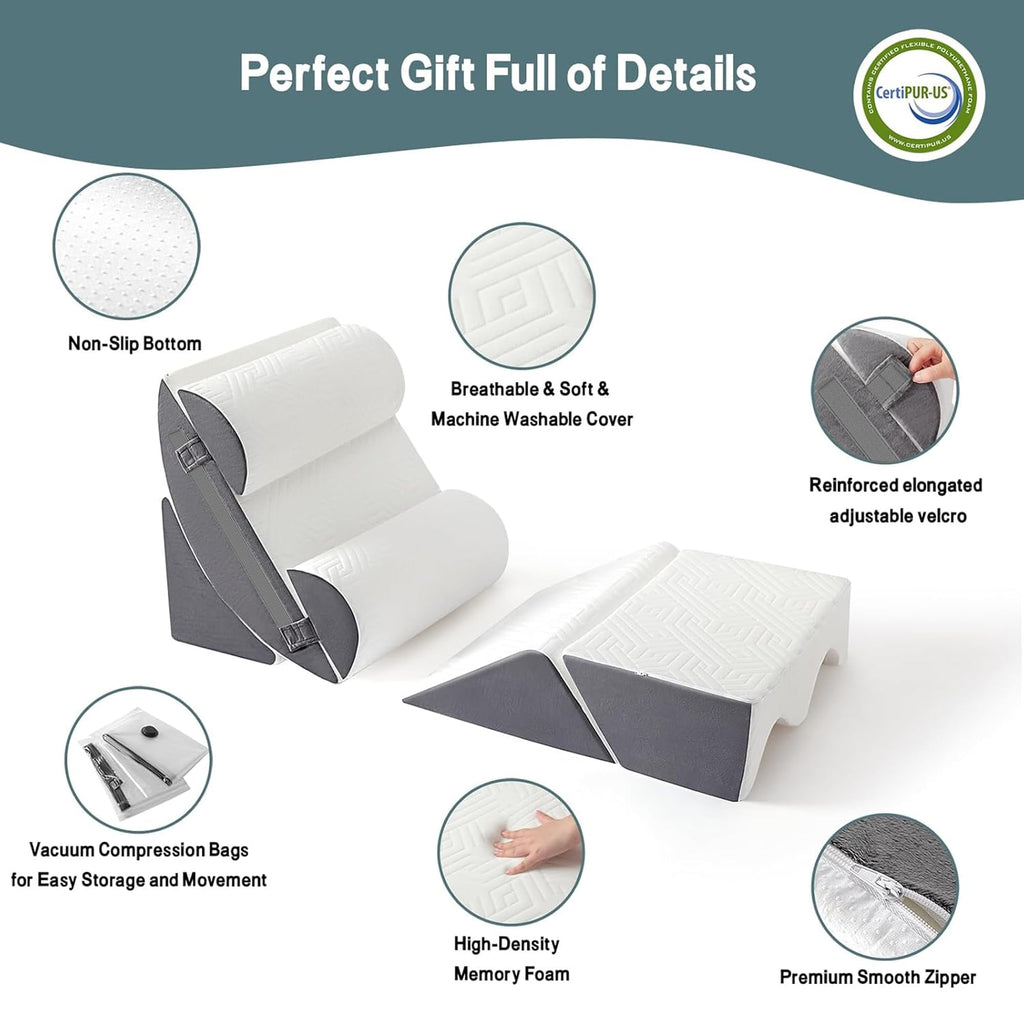6pcs Orthopedic Bed Wedge Pillow Set for Sleeping, Post Surgery Foam for Body, Back and Leg Pain Relief Comfortable &