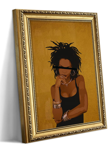 Gold Framed Black Woman Wall Art, Stylish Woman Portrait Print, 16x24in