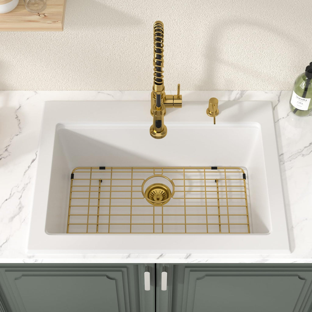 30 Inch Drop In White Granite Single Bowl Sink Workstation