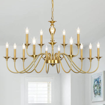 15 Light Gold Chandeliers for Dining Room Light Fixtures Over Table, Large Farmhouse Chandelier for Living Room, Industrial Candle Hanging for Foyer Staircase Bedroom Kitchen Island Restaurants