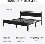 14 Inch King Metal Platform Bed Frame with Wooden Headboard and Footboard, Mattress Foundation, No Box Spring Needed