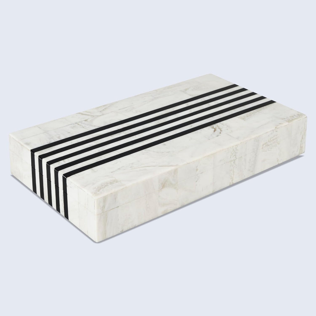 Large Decorative Storage Box with Lid - Black White Modern Storage Box, Remote Control Organizer for Coffee Table