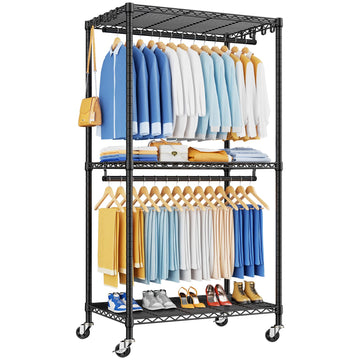 P8 Heavy Duty Clothes Rack(With Extended Width Design) Rolling Clothing Racks for Hanging Clothes, Portable Garment