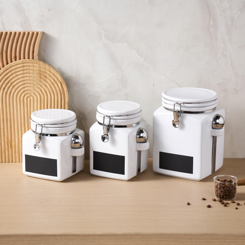 Ceramic Coffee Canister with Airtight Lid and Scoop, Large 74 Fl Oz / 2.2 L Kitchen Food Storage Container Jar for