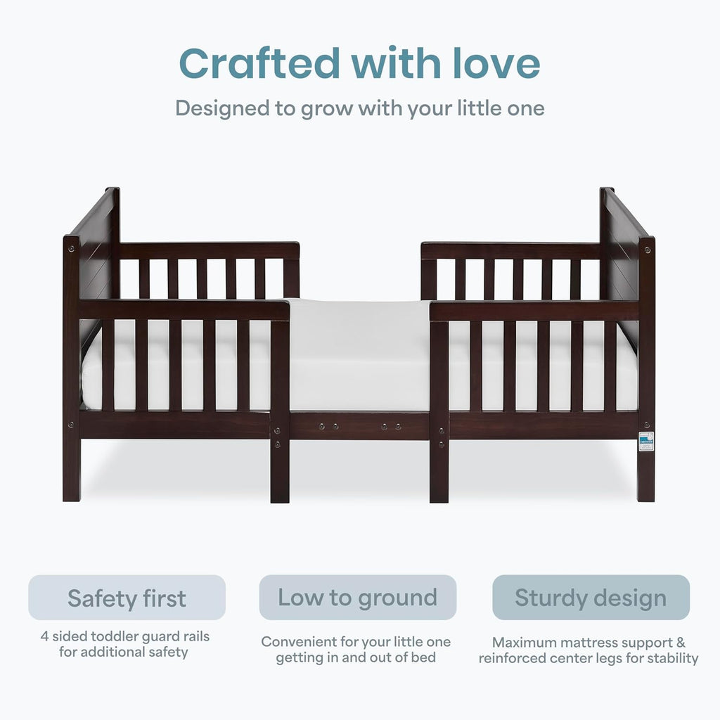 Hudson 3-in-1 Convertible Toddler Bed, 4 Safety Guard Rails, Low-to-Floor Design, Greenguard Gold & BSA Certified