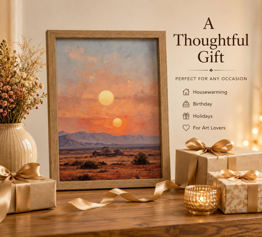 Framed Dual Sun Desert Sunset Western Landscape Canvas Wall Art