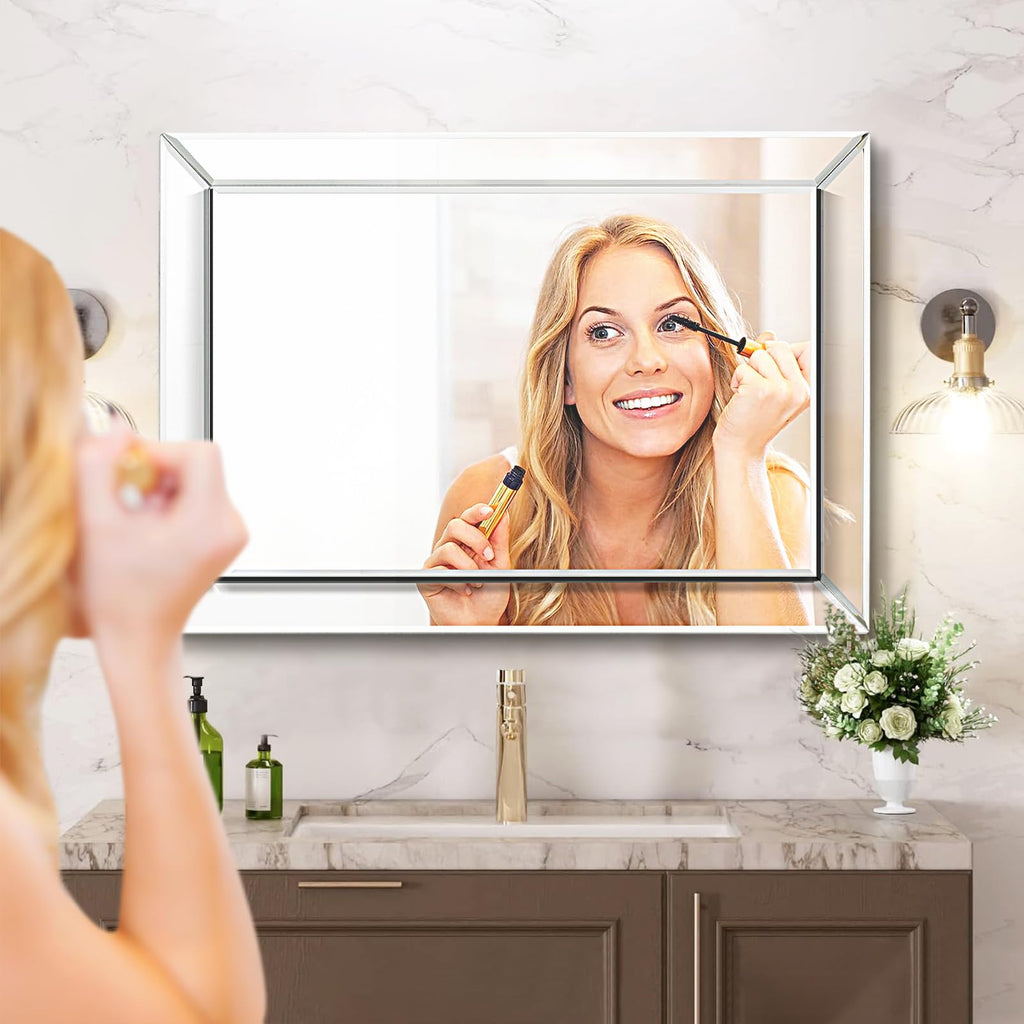 Frameless Bathroom Mirror - 20" x 30" Rectangular, Polished Beveled Edge for Washroom