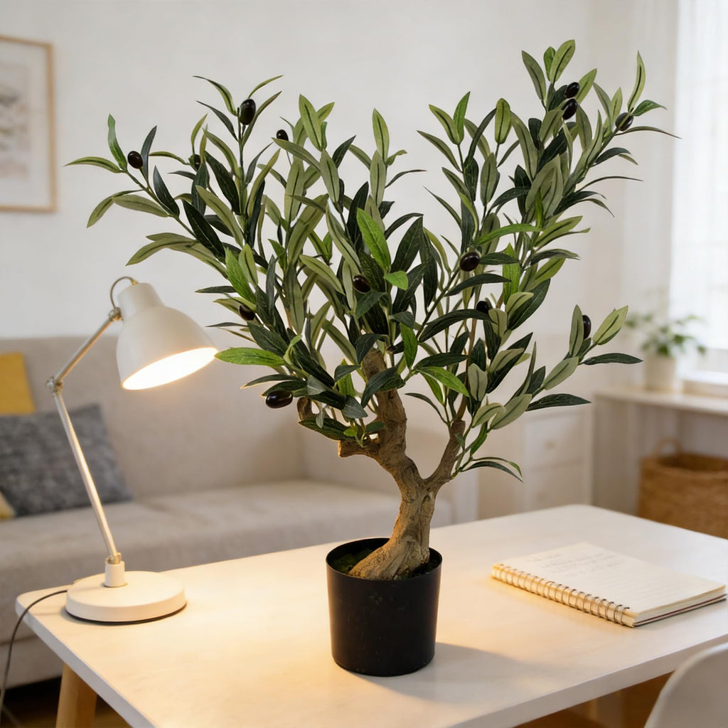 Artificial Olive Potted Tree, 28" Tall Tabletop Fake Olive Tree with Fruits Lifelike Faux Greenery Plants in Pot for