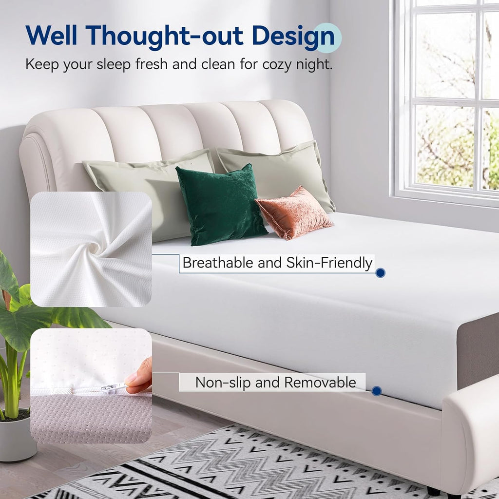 Memory Foam Mattress, Soft Plush Feel, Breathable, California King, White/Grey, 84 x 72 x 12 inches (LxWxH)