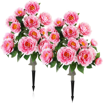 2 Pack 36" Artificial Peonies Flowers for Outdoor, 3 Ft Faux Outdoor Plants with Spike UV Resistant Realistic Fake