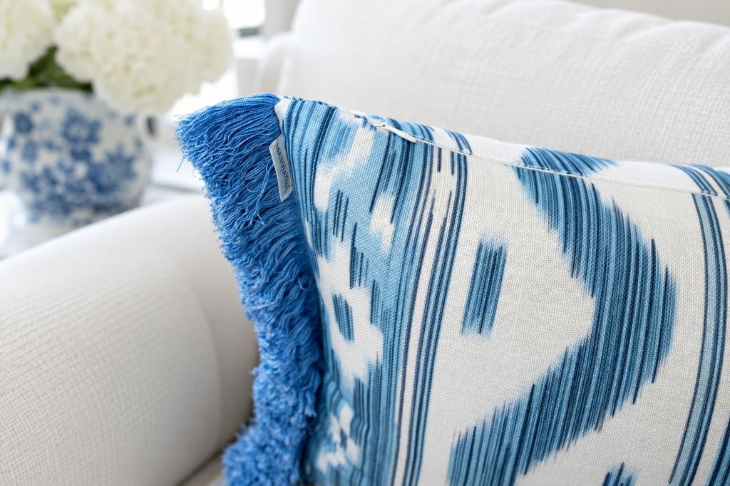 Ikat Diamond Print Lumbar Pillow Cover 12x20, Blue