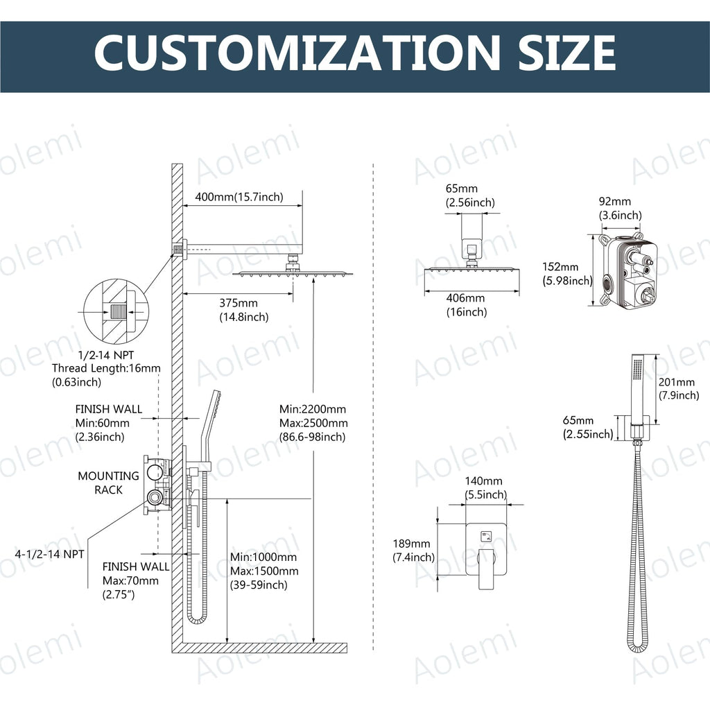 Shower Faucet Set with Handheld Oil Rubbed Bronze 16 Inch Head