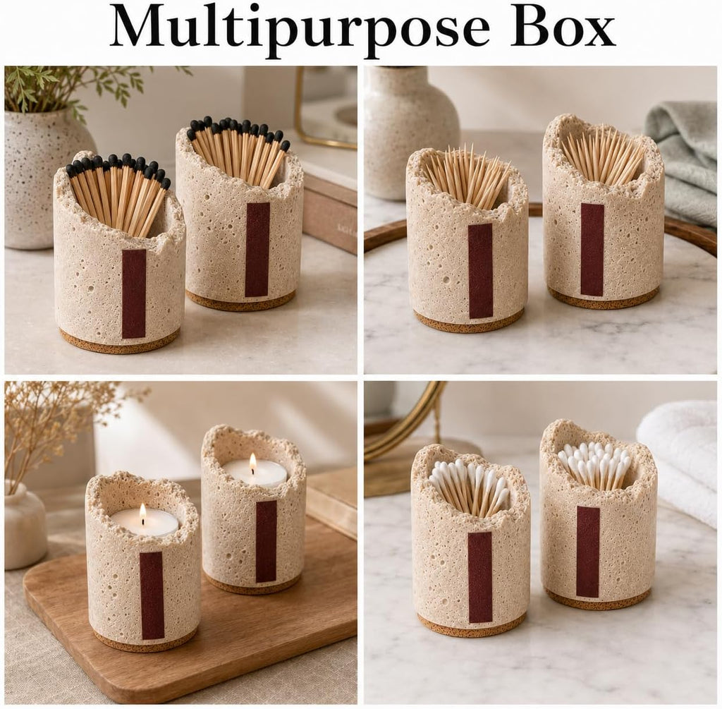 Match Holder with Striker: Travertine Decorative Match Holder - Set of 2