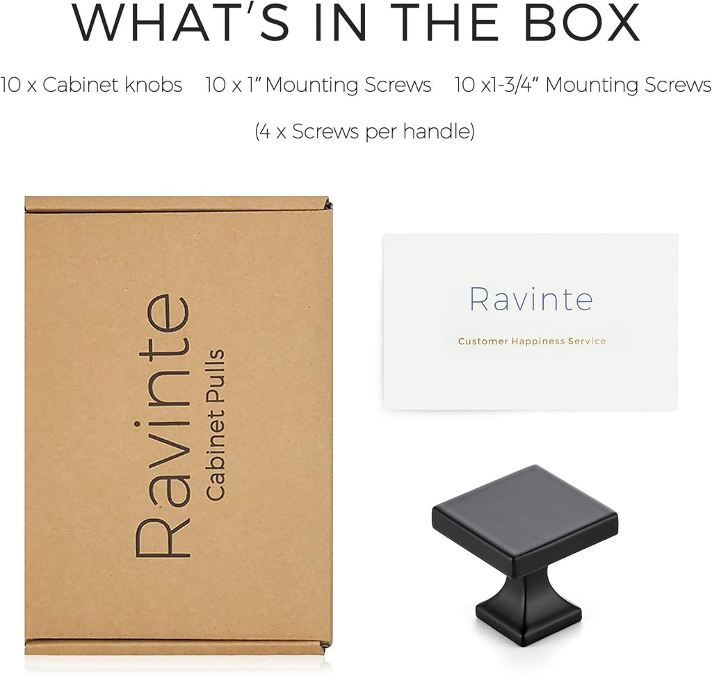 Cabinet Knobs Matte Black Square Knobs for Cabinets and Drawers Cabinet Hardware Kitchen Cabinet Knobs 10 Pack