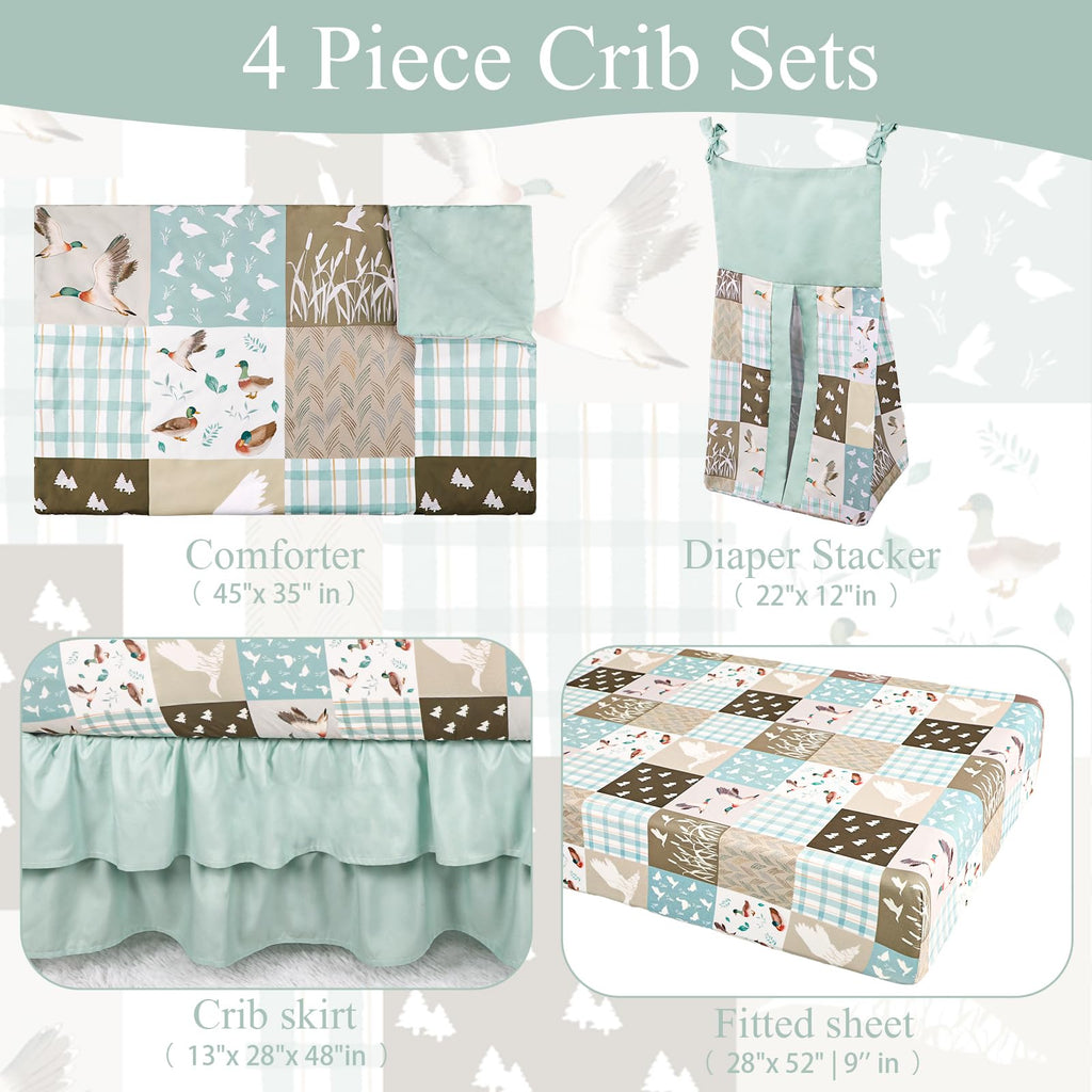 4-Piece Crib Bedding Set for Girls Boys, Baby Crib Bedding Set for Newborn & Infant, Neutral Nursery Bed Set Includes