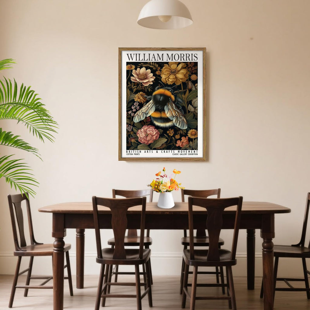 Framed William Morris Style Bee and Floral Wall Art Vintage Insect Print with Wooden Frame Gallery Paniting Poster