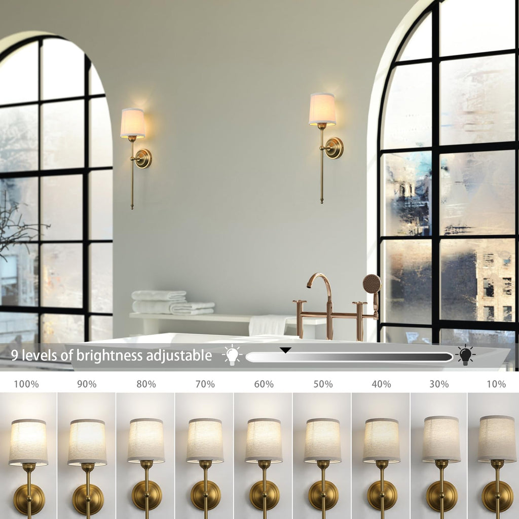 Battery Operated Sconces Wall Lighting Set of 2 with Fabric Shade