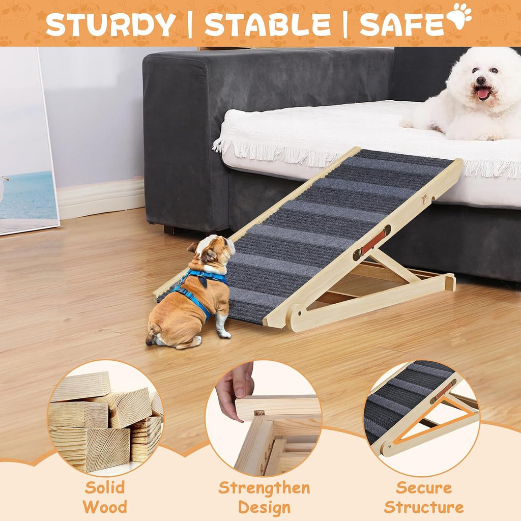 Dog Ramp for Bed, Folding Wooden Pet Ramp for Small Large Dogs Cats