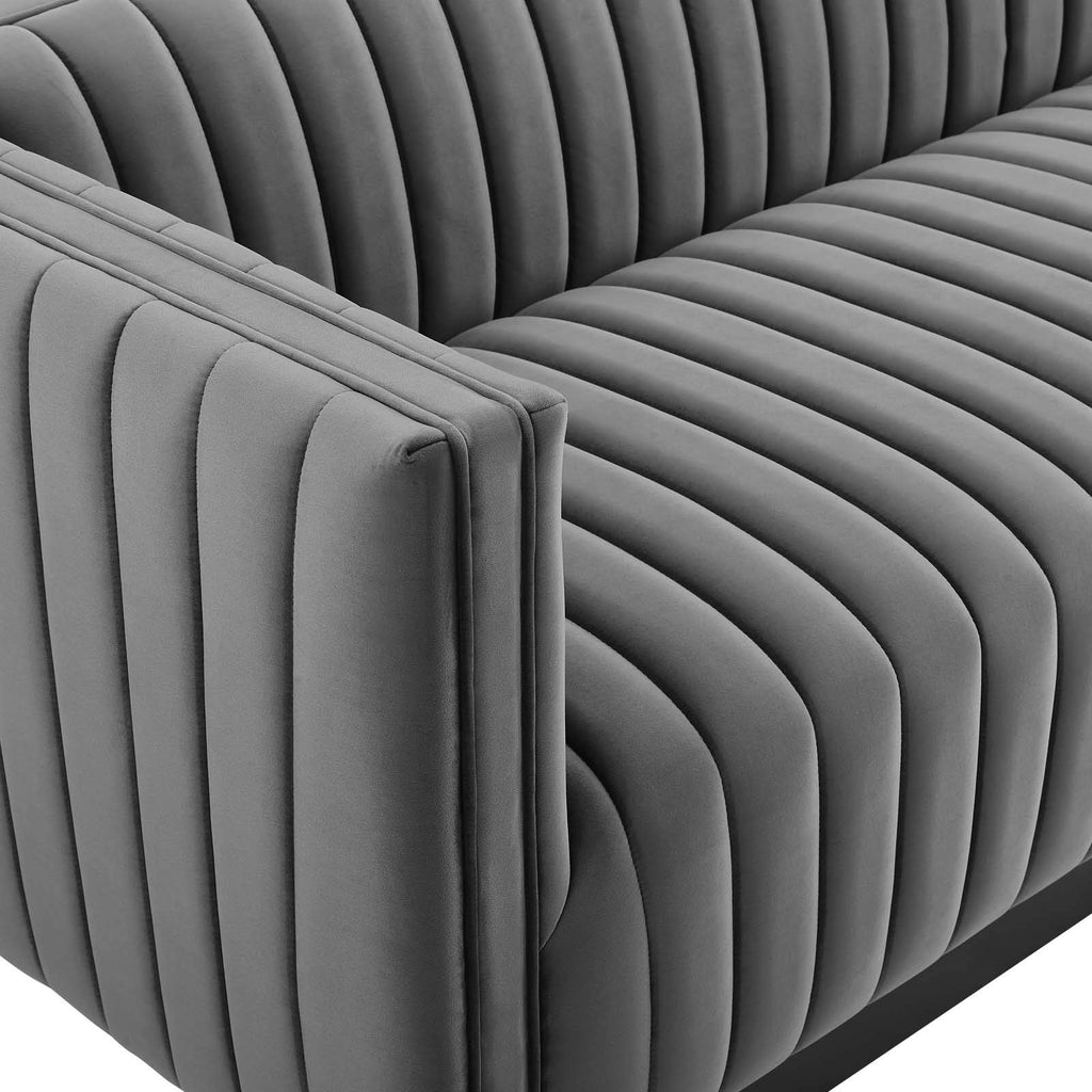 Conjure Channel Tufted Upholstered Performance Sofa in Gray