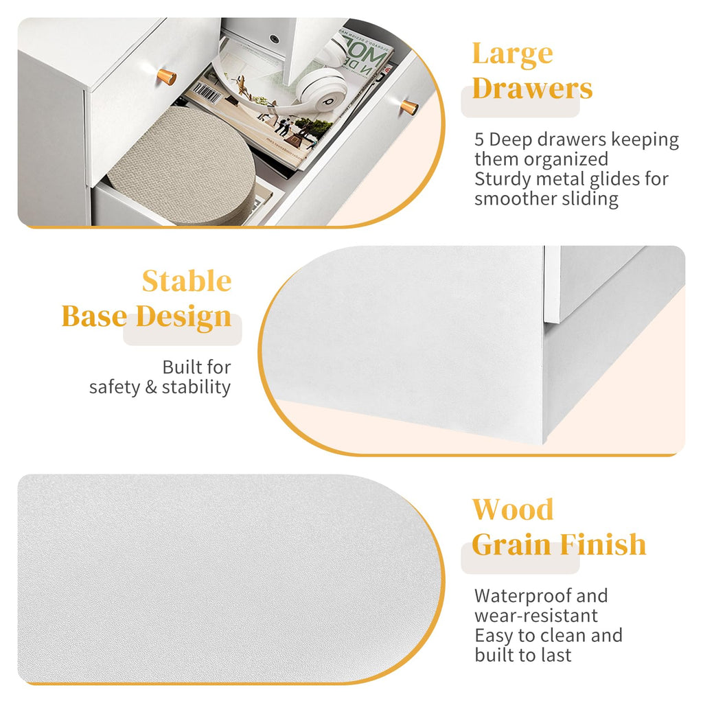 White 6 Drawer, Rose Gold Handle Modern Bedroom Chest