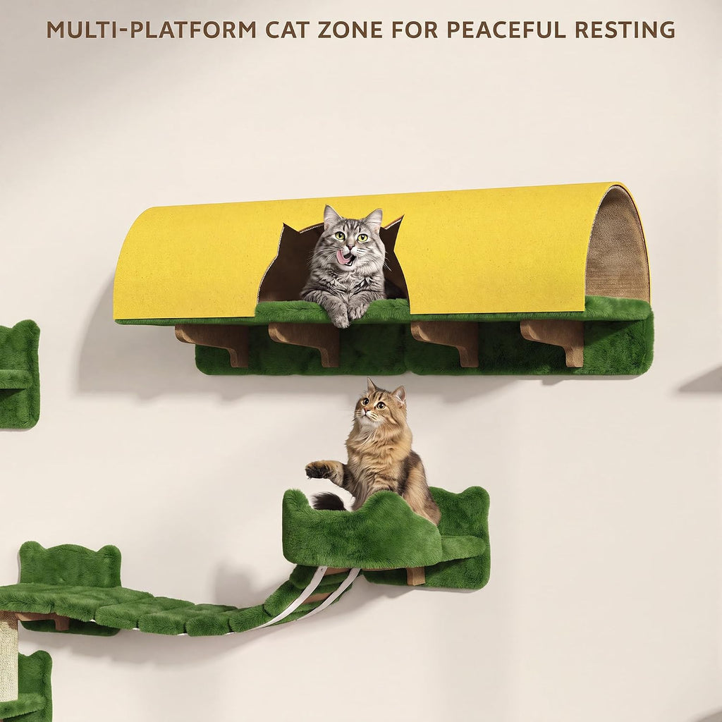Cat Wall Furniture, 9 in 1 Cat Wall Shelves Set with Bridge, Green