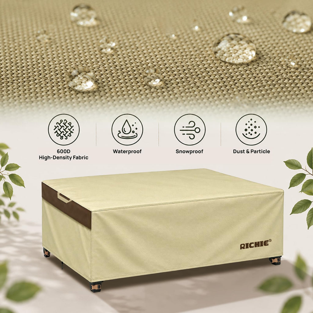 Patio Coffee Table Cover, 600D Heavy Duty Waterproof Outdoor Furniture Cover, Windproof Buckle Straps & Drawstring
