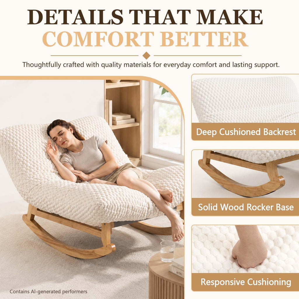 Oversized Rocking Chair Indoor with Corduroy Cushion (Antique White)