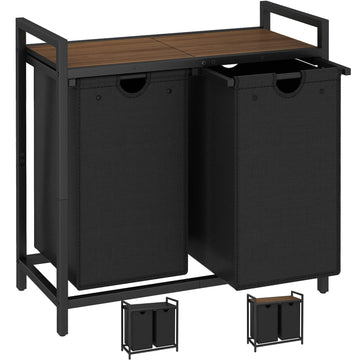 Laundry Hamper, Two-Color 2 × 48L Laundry Basket with 2 Removable Laundry Sorter Bags and Top Shelf, Clothes Hamper