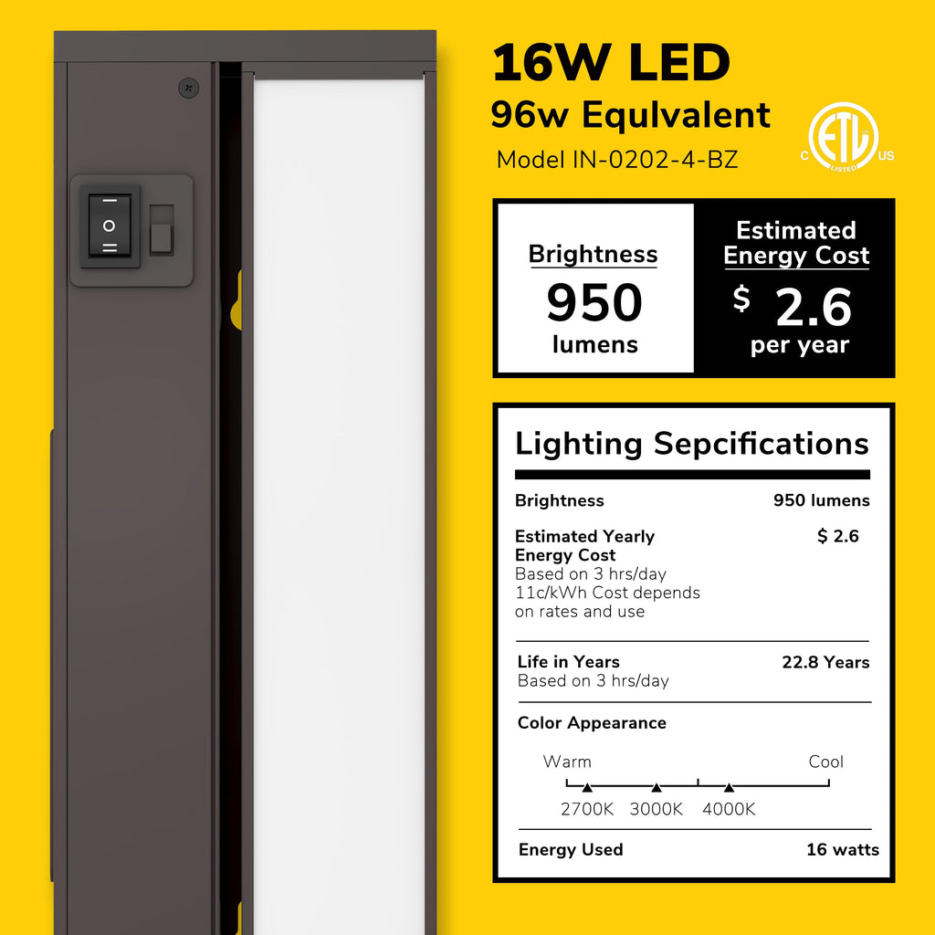 Swivel LED Under Cabinet Light, 3-CCT Selectable, Bronze