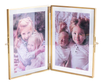 Double Picture Frames Gold Double Pictures Frame with Pressed Glass Photo Frame, Brass (5 x 7")