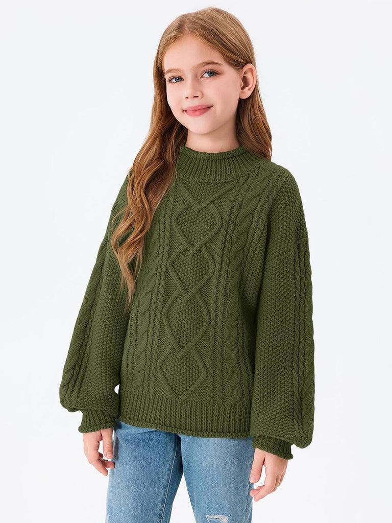 Girls Turtleneck Sweaters Kids Batwing Chunky Pullover Jumper