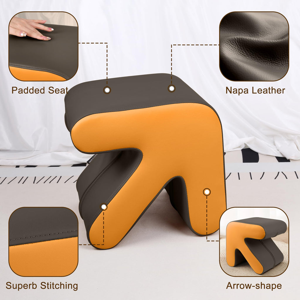 Ottoman, Foot Stool with Creative Shape, Napa Leather Ottomans, Removable Outer Foot Rest, No Assembly Required