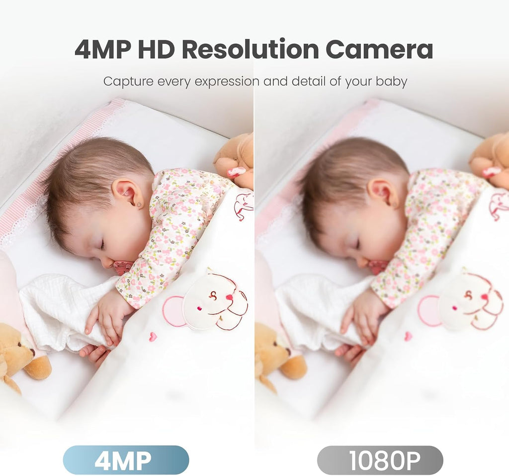 4MP Baby Monitor with Camera and Audio, inch 1080P Split-Screen, No WiFi & 5G/2.4G WiFi, Remote Pan-Tilt-Zoom