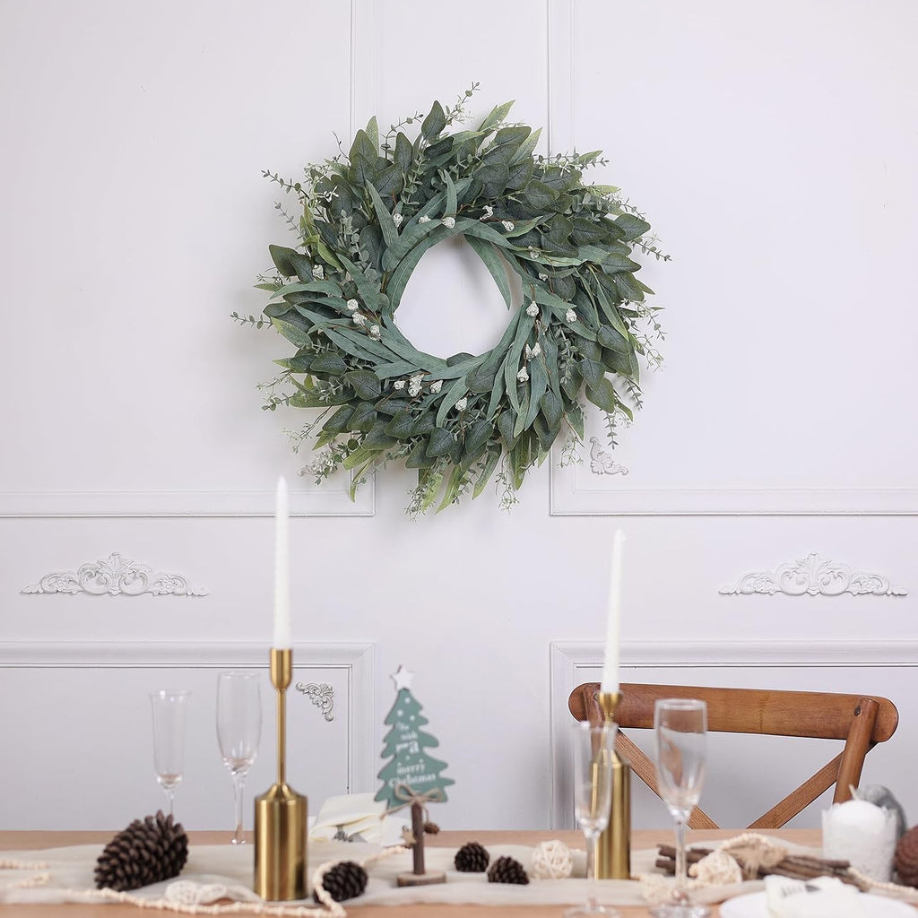 26" Large Artificial Eucalyptus Wreath with Seeds for Front Door(Green)