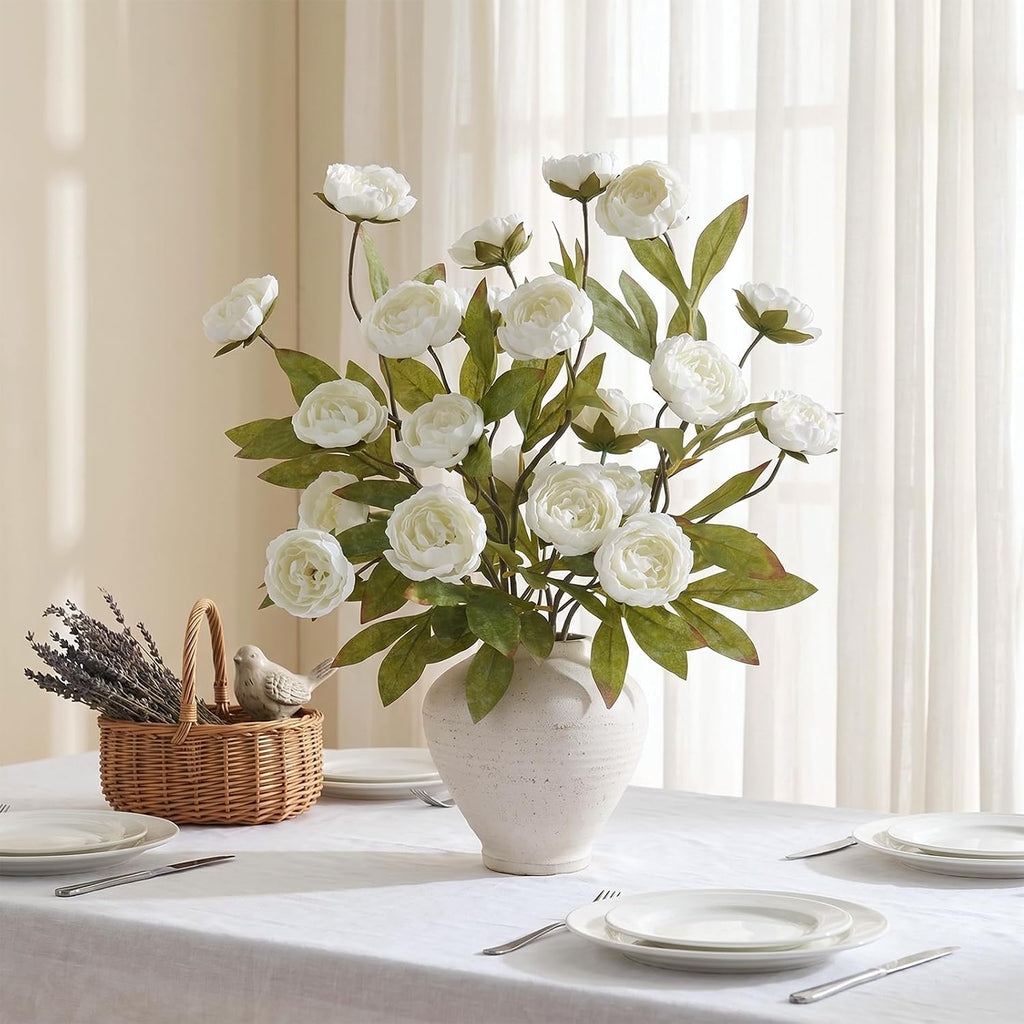 27" Artificial Silk Peony Flower Branches for Vase Home Decor(Cream) - Set of 6