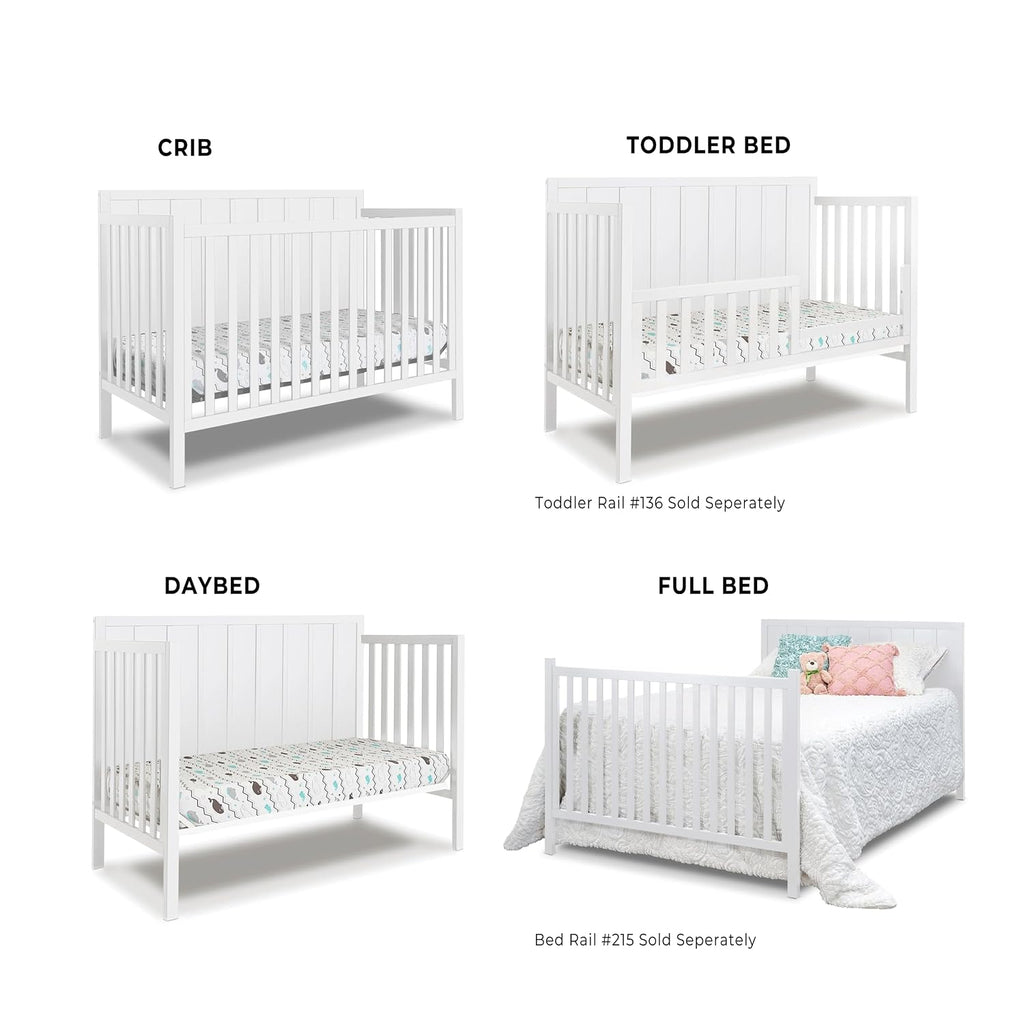 Crib Classic 4-in-1 Convertible Crib, Made of Wood, Non-Toxic Finish, Wooden Baby Bed, Toddler Bed, Child's