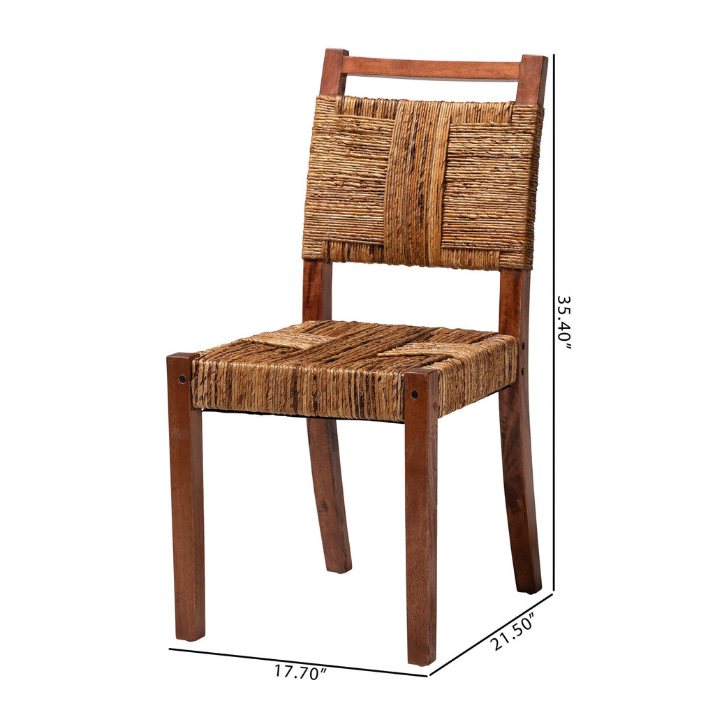 Chabela Handwoven Seagrass Dining Chair Set of 2- Solid Mango Wood Frame with Woven Seat and Backrest, Rustic Boho
