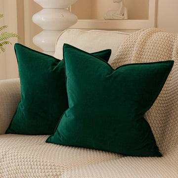 Velvet Decorative Throw Pillow Covers 20x20 Set of 2, Dark Green