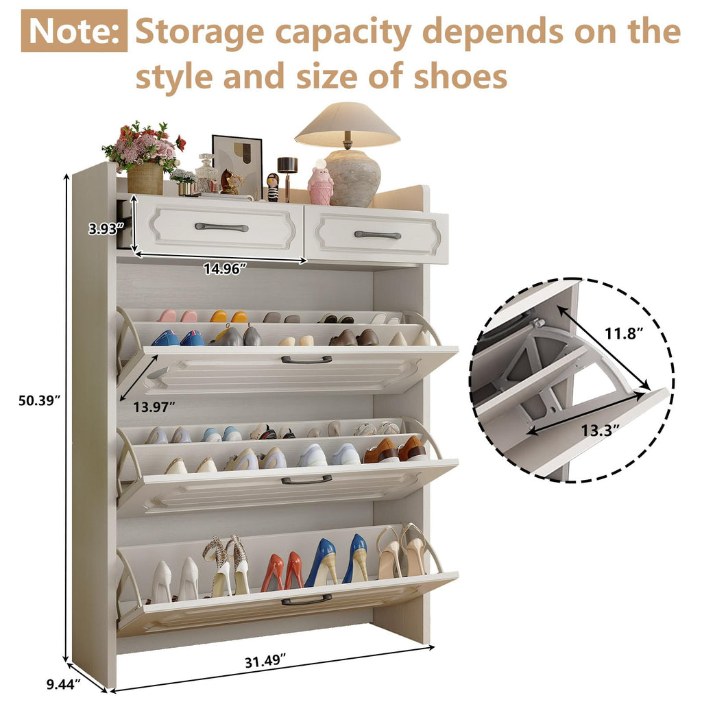 Shoe Cabinet with 3 Flip Drawers & 2 Top Drawers