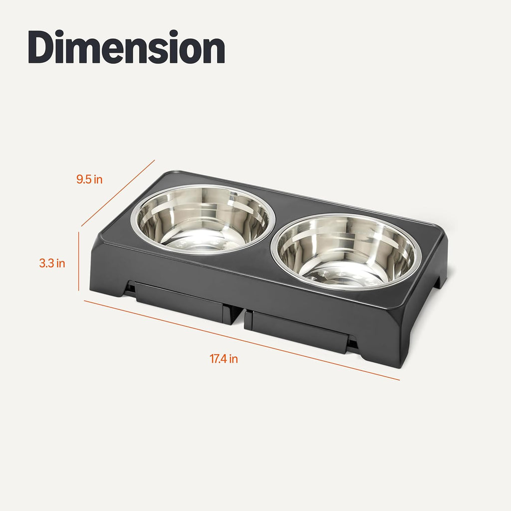 Elevated Dog Bowls Stand, 5 Height Adjustable Foldable Raised Pet Feeder with Stainless Steel Bowls, Non-Slip Base