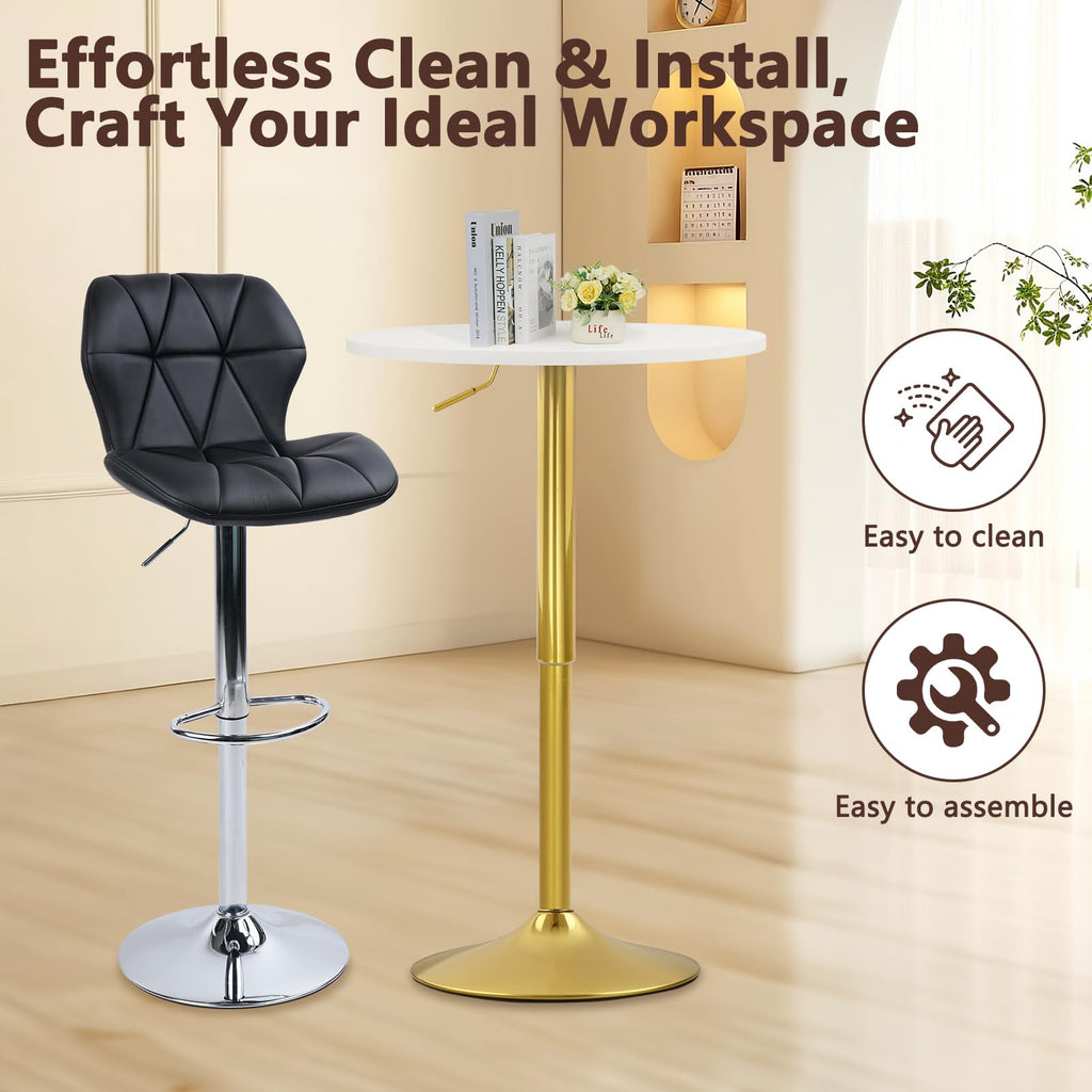Round Bar Table 10 Pack, Height Adjustable 26"-36" Bistro Pub Table with Gold Metal Base, 360° Swivel High Top