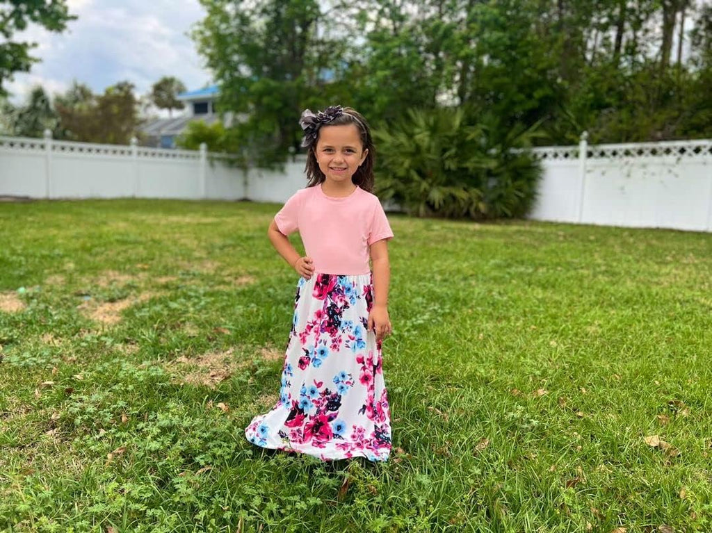 Girls Floral/Solid Maxi Dress Floor Length with Pockets Casual