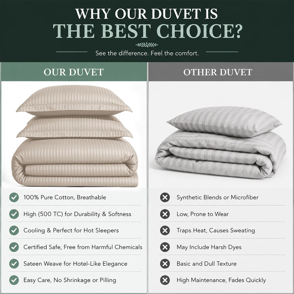 & Stitch Duvet Cover Set, 500 Thread Count Damask Stripe 3 Piece Duvet Insert Cover Set, 100% Cotton