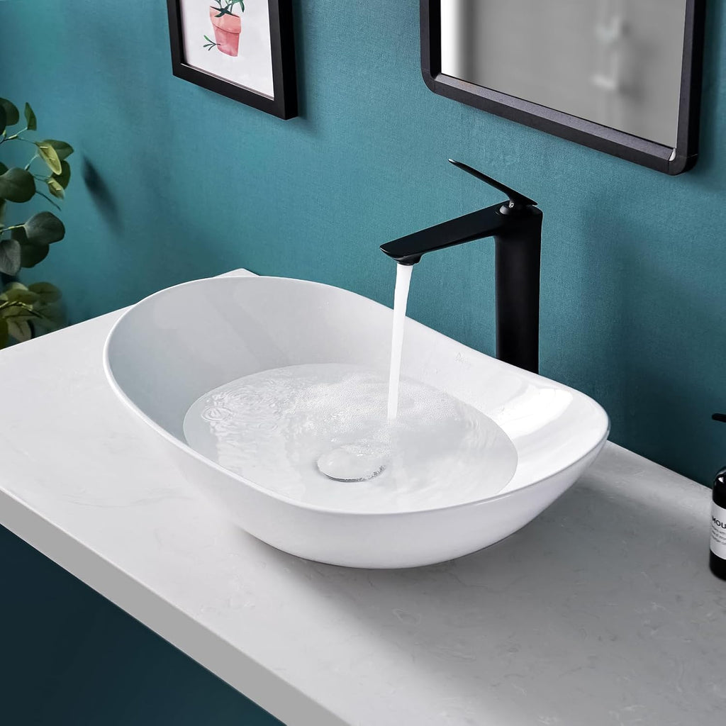 24'' X 13.8'' Large Oval Vessel Sink with Pop Up Drain,Bathroom Vessel Sinks,Bathroom Sinks Above Counter,White