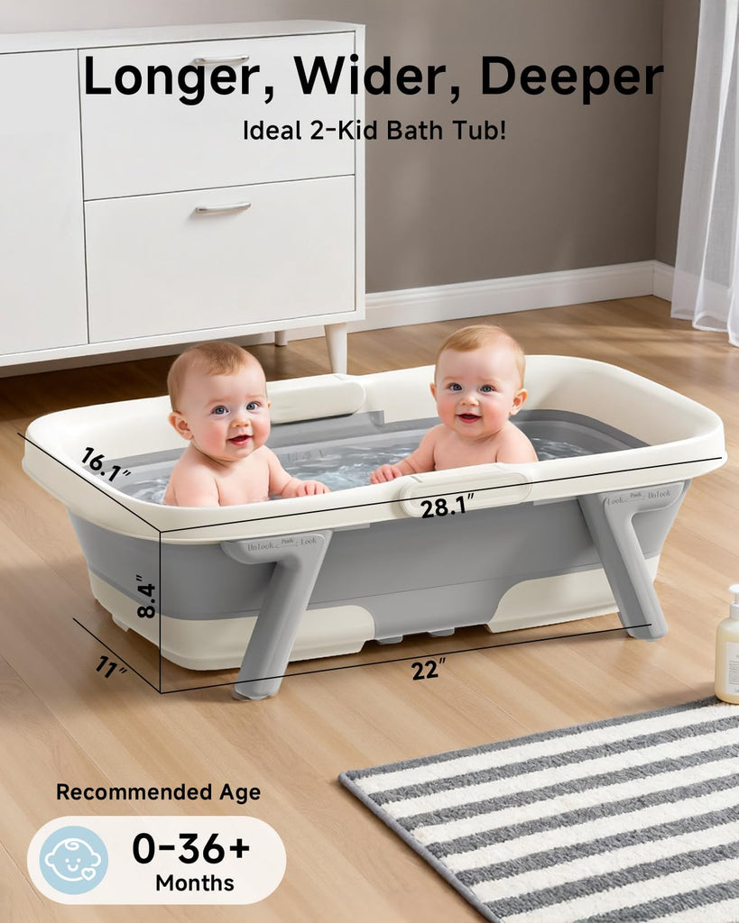 Collapsible Baby Bathtub, Large Baby Tub with Thermometer & Soft Cushion for Newborn to Month Toddler