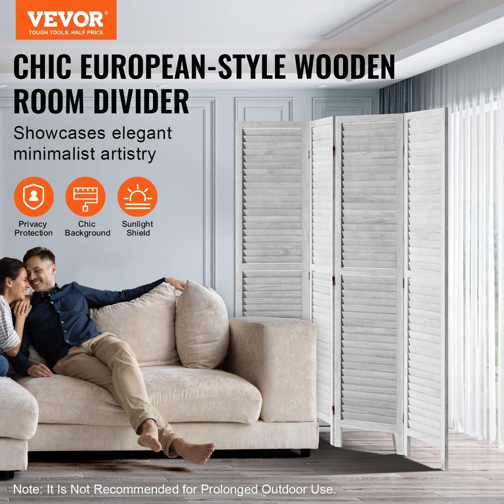 Wood Room Divider, 4 Panel Folding Privacy Screen, 66.9 Inches Tall Indoor Wooden Partition, Portable Decoration