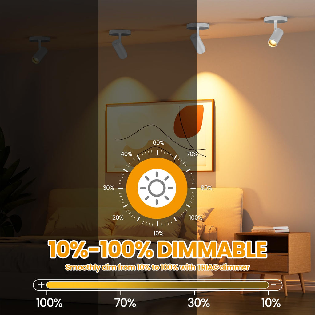 Zoomable Ceiling Spot Lights Indoor Fixtures 15-60° Adjustable Beam Angle, Dimmable 10W Directional Ceiling