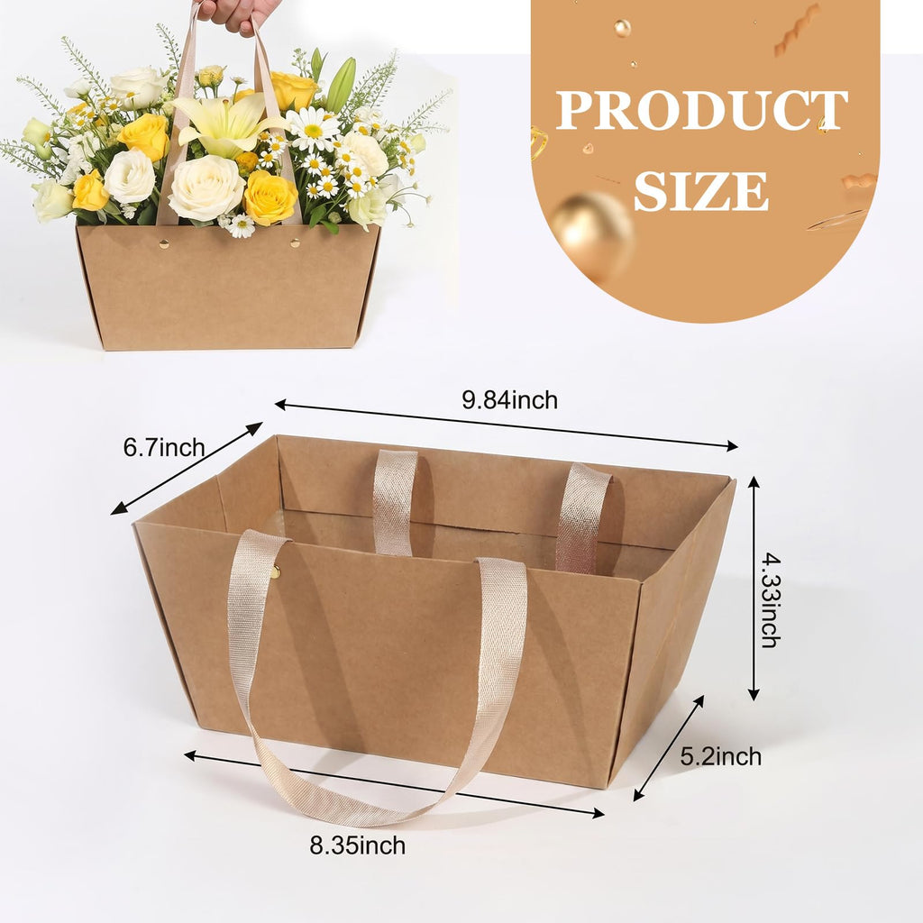15 Sets Empty Gift Basket, Bulk Kraft 9.8x6.7 Inch Baskets with Handles